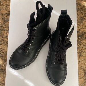 Black Leather Lace-Up Boots
